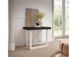 Consola*Skraut Home Mesa Consola Extensível, 222x90x73cm, Para 10 pessoas, Pés de madeira, Preto