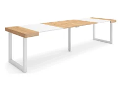 Outlet Skraut Home Mesa Consola Extensível, 302x90x73cm, Para 14 pessoas, Pés de madeira, Carvahlo e branco Natural claro