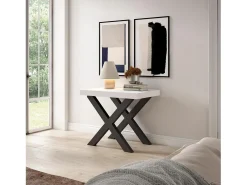 Consola|Skraut Home Mesa Consola Extensível, 222x90x73cm, Para 10 pessoas, Pés de madeira, Branco