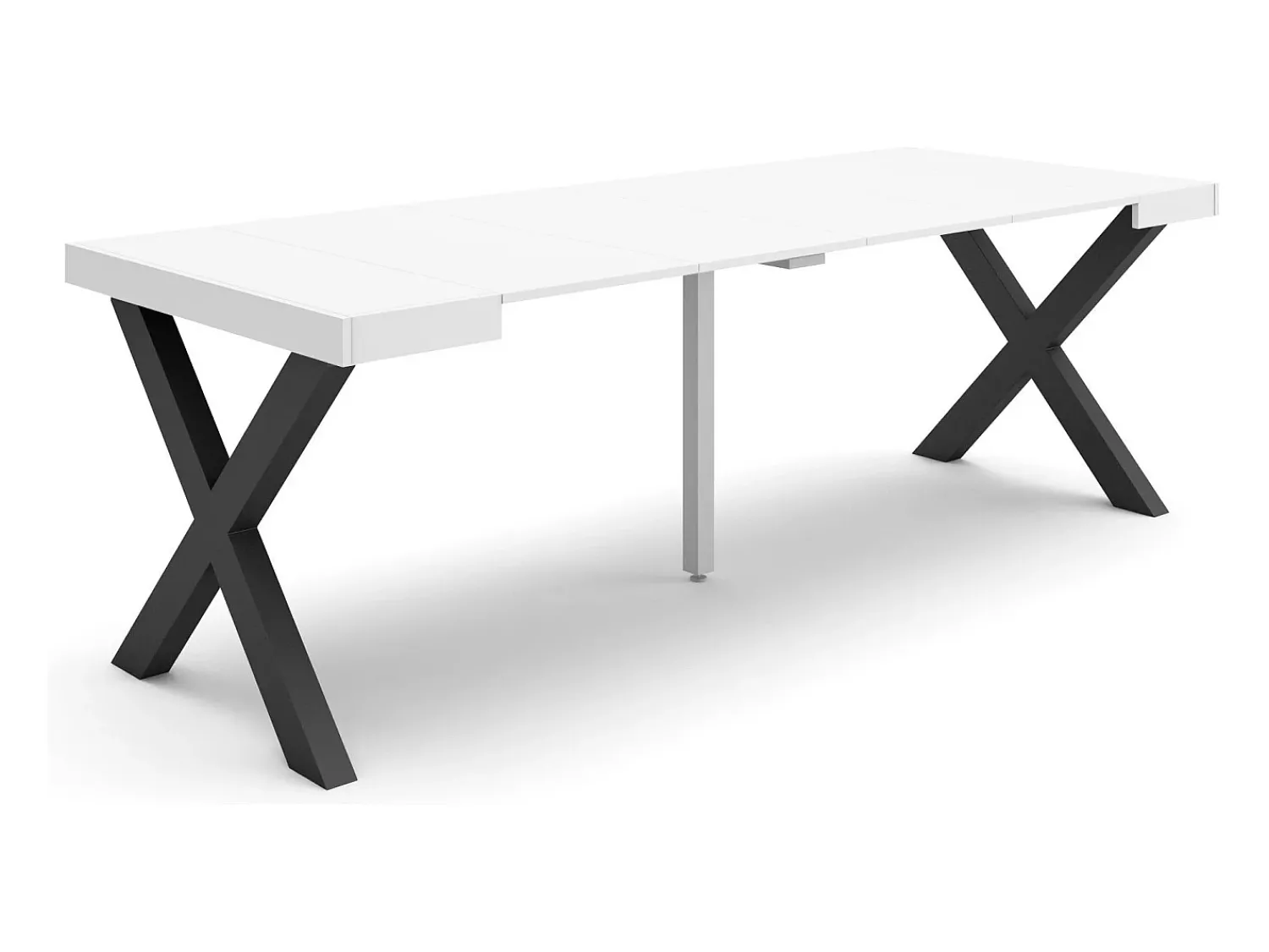 Consola|Skraut Home Mesa Consola Extensível, 222x90x73cm, Para 10 pessoas, Pés de madeira, Branco