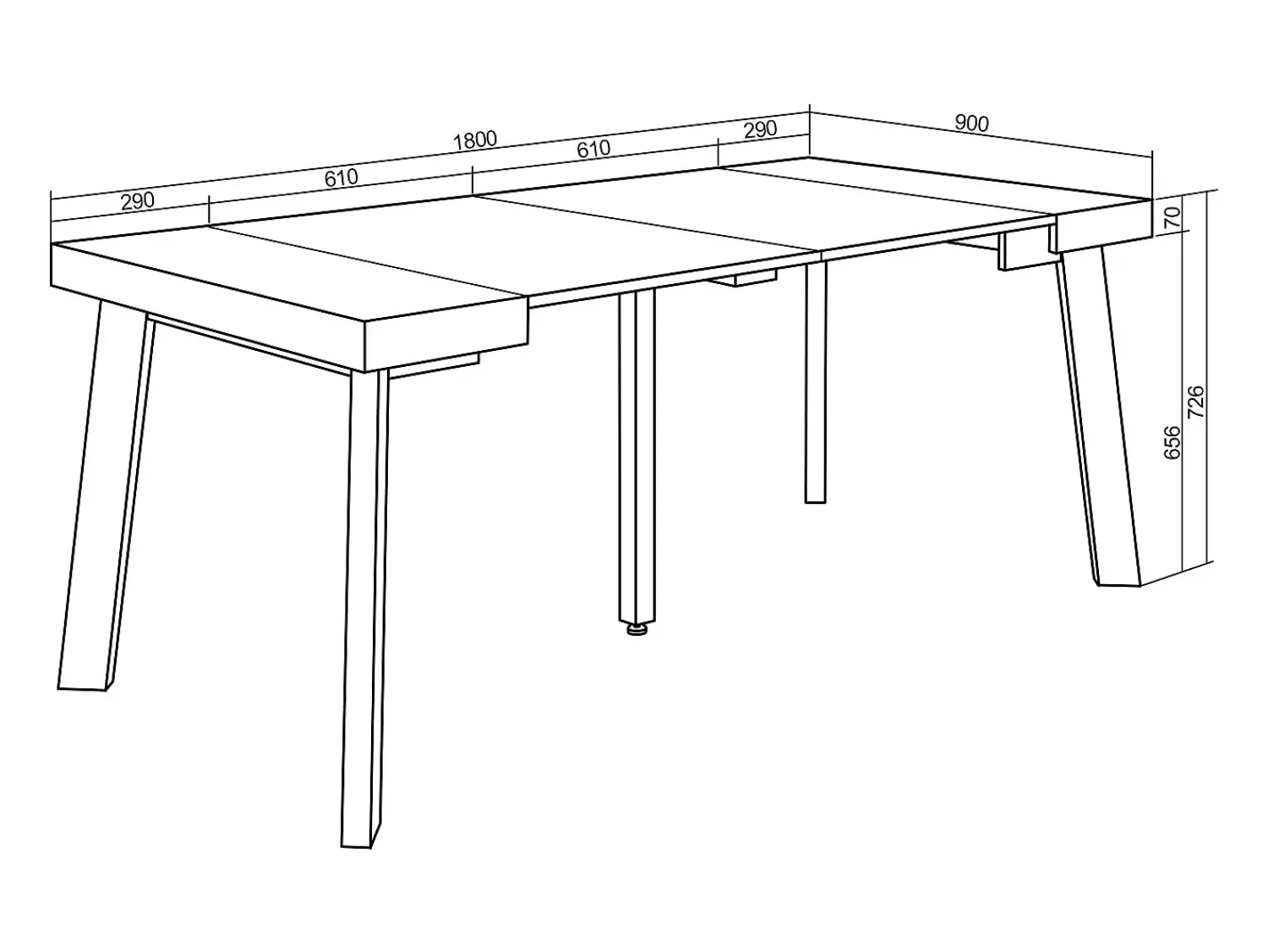 Consola*Skraut Home Mesa Consola Extensível, 180x90x73cm, Para 8 pessoas, Pés de madeira, Carvahlo Natural claro