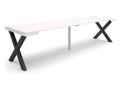 Outlet Skraut Home Mesa Consola Extensível, 302x90x73cm, Para 14 pessoas, Pés de madeira, Branco