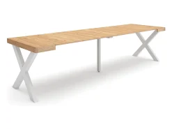 New Skraut Home Mesa Consola Extensível, 302x90x73cm, Para 14 pessoas, Pés de madeira, Carvahlo Natural claro
