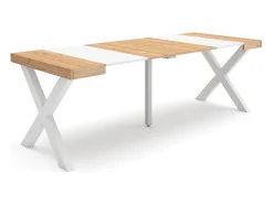 Skraut Home Mesa Consola Extensível, 222x90x73cm, Para 10 pessoas, Pés de madeira, Carvahlo e branco^ Consola