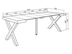Skraut Home Mesa Consola Extensível, 222x90x73cm, Para 10 pessoas, Pés de madeira, Carvahlo e branco^ Consola