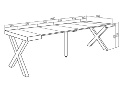 Skraut Home Mesa Consola Extensível, 262x90x73cm, Para 12 pessoas, Pés de madeira, Cimento^ Consola