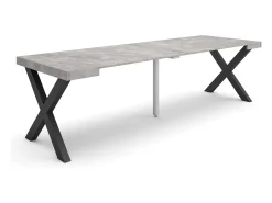 Skraut Home Mesa Consola Extensível, 262x90x73cm, Para 12 pessoas, Pés de madeira, Cimento^ Consola