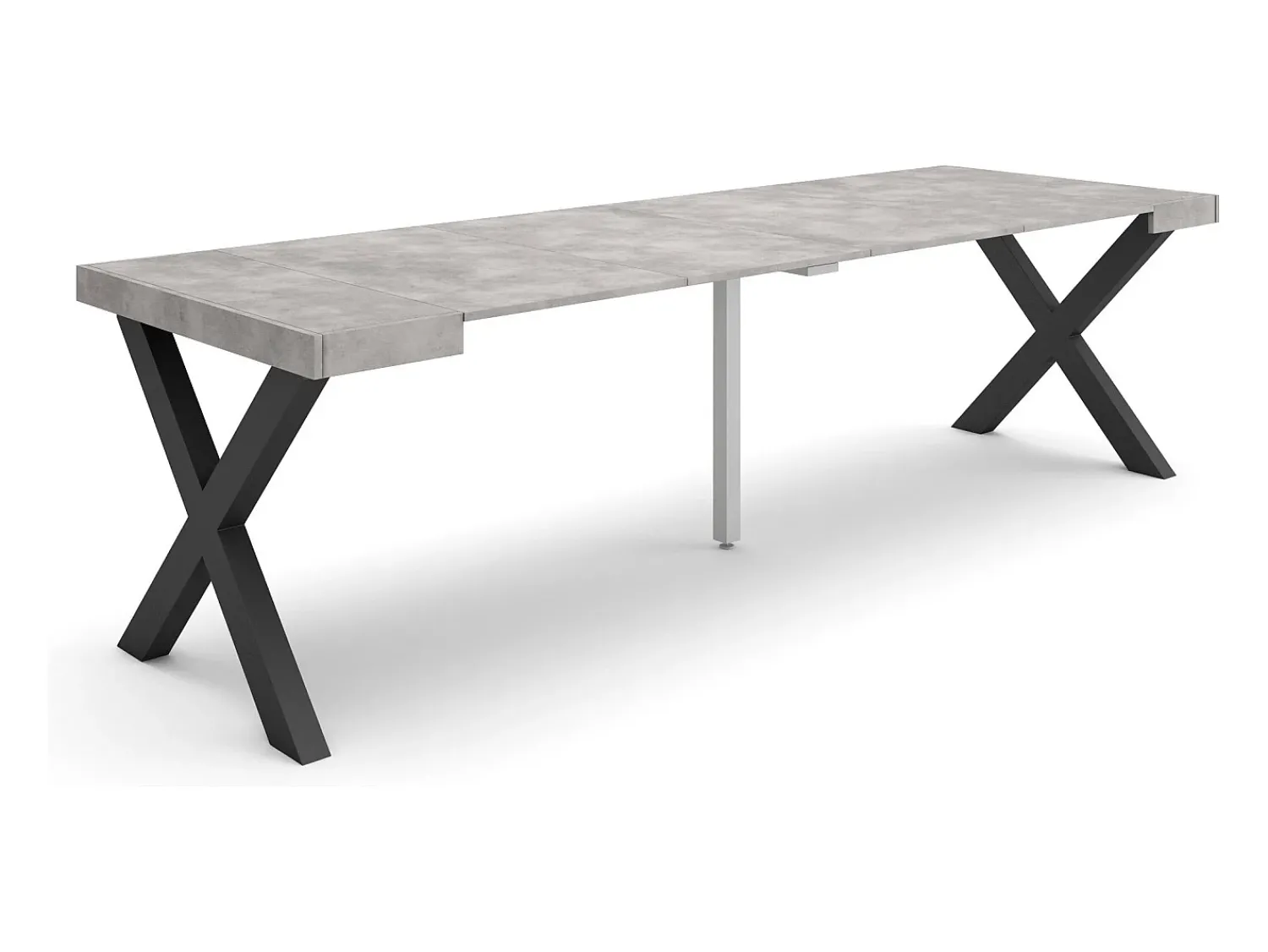 Skraut Home Mesa Consola Extensível, 262x90x73cm, Para 12 pessoas, Pés de madeira, Cimento^ Consola