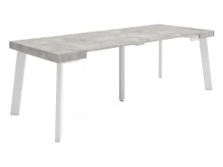 Skraut Home Mesa Consola Extensível, 222x90x73cm, Para 10 pessoas, Pés de madeira, Cimento Cinzento