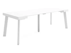 Consola|Skraut Home Mesa Consola Extensível, 222x90x73cm, Para 10 pessoas, Pés de madeira, Branco