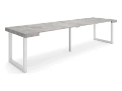 Best Skraut Home Mesa Consola Extensível, 302x90x73cm, Para 14 pessoas, Pés de madeira, Cimento Cinzento