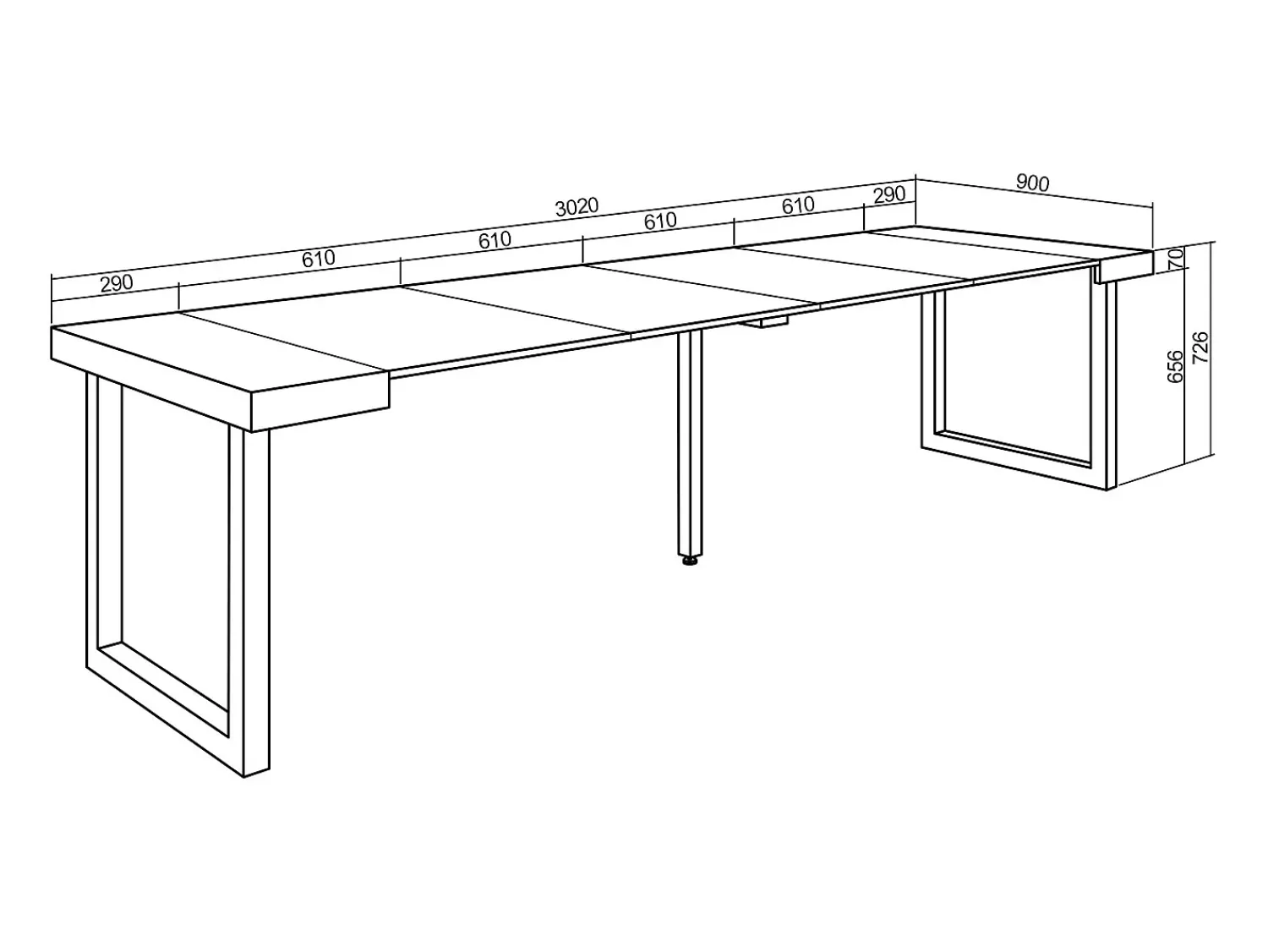 Best Skraut Home Mesa Consola Extensível, 302x90x73cm, Para 14 pessoas, Pés de madeira, Cimento Cinzento