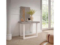 Best Skraut Home Mesa Consola Extensível, 302x90x73cm, Para 14 pessoas, Pés de madeira, Cimento Cinzento
