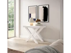 Consola*Skraut Home Mesa Consola Extensível, 222x90x73cm, Para 10 pessoas, Pés de madeira, Branco