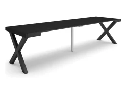 Consola|Skraut Home Mesa Consola Extensível, 302x90x73cm, Para 14 pessoas, Pés de madeira, Preto