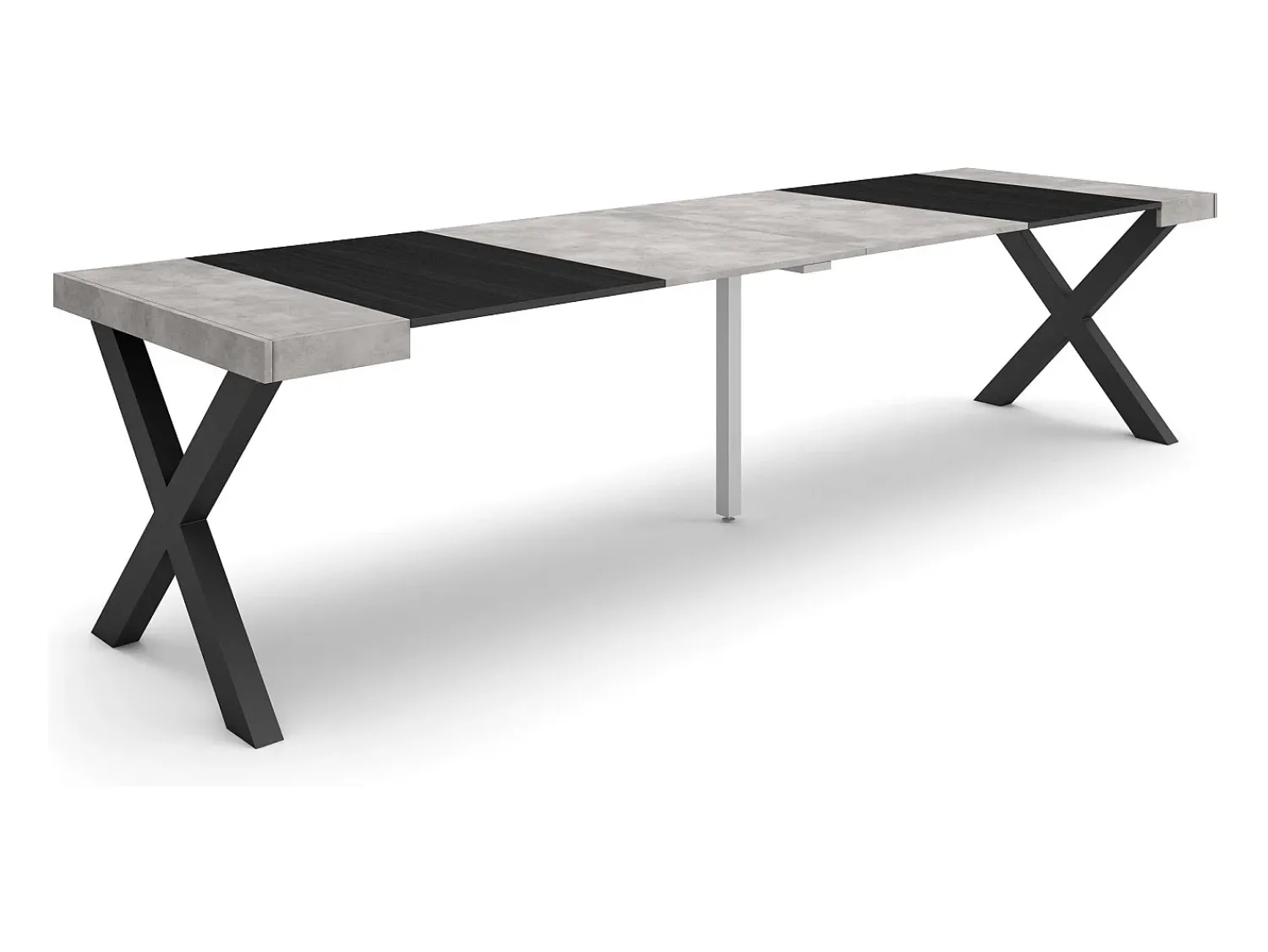 Skraut Home Mesa Consola Extensível, 302x90x73cm, Para 14 pessoas, Pés de madeira, Cimento Cinzento