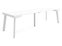 Consola|Skraut Home Mesa Consola Extensível, 262x90x73cm, Para 12 pessoas, Pés de madeira, Branco