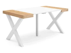 Skraut Home Mesa Consola Extensível, 160x90x73cm, Para 8 pessoas, Pés de madeira, Carvahlo e branco^ Consola