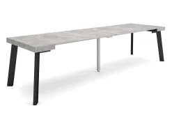 Consola*Skraut Home Mesa Consola Extensível, 302x90x73cm, Para 14 pessoas, Pés de madeira, Cimento Cinzento