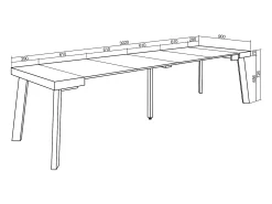 Consola*Skraut Home Mesa Consola Extensível, 302x90x73cm, Para 14 pessoas, Pés de madeira, Cimento Cinzento