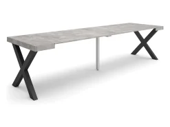 Consola|Skraut Home Mesa Consola Extensível, 302x90x73cm, Para 14 pessoas, Pés de madeira, Cimento Cinzento
