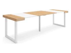 Consola*Skraut Home Mesa Consola Extensível, 262x90x73cm, Para 12 pessoas, Pés de madeira, Carvahlo e branco Natural claro