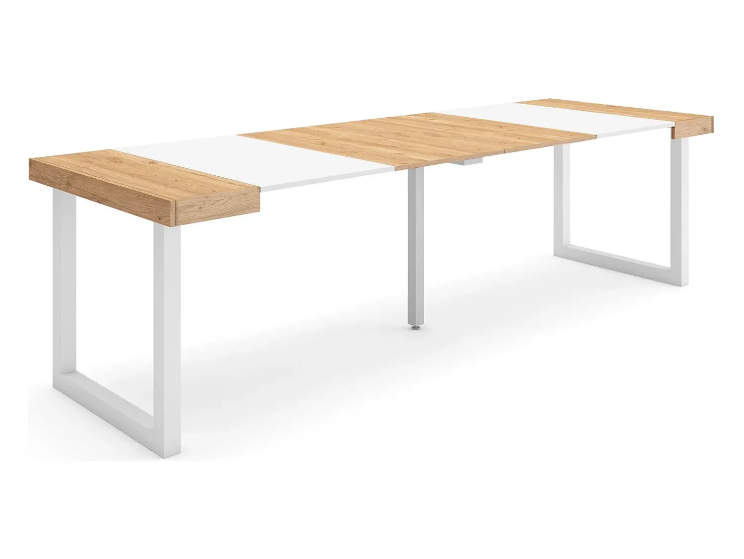 Consola*Skraut Home Mesa Consola Extensível, 262x90x73cm, Para 12 pessoas, Pés de madeira, Carvahlo e branco Natural claro