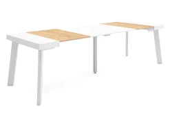 Skraut Home Mesa Consola Extensível, 262x90x73cm, Para 12 pessoas, Pés de madeira, Carvahlo e branco^ Consola