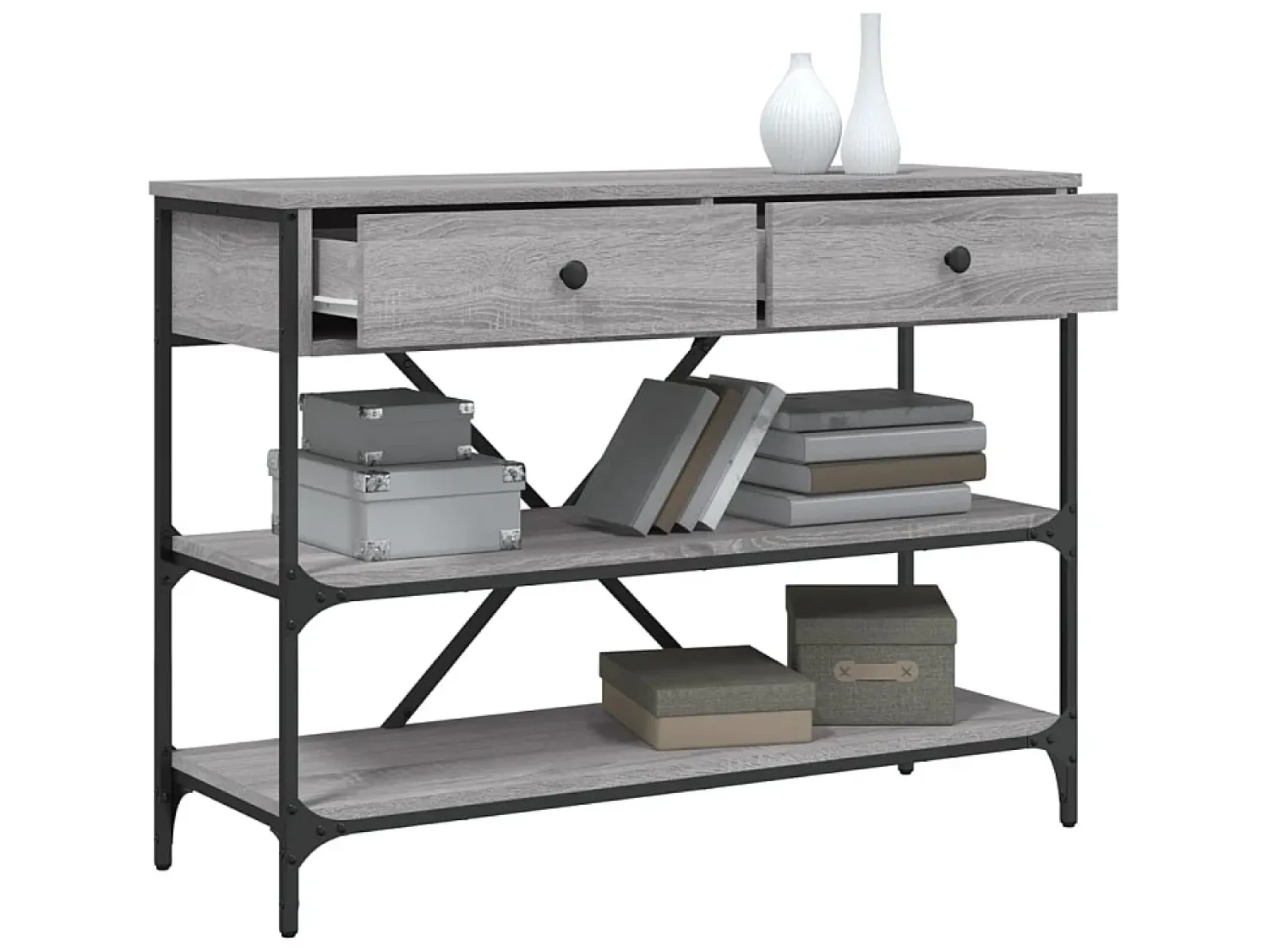 Outlet Mesa consola gavetas/prateleiras deriv. madeira sonoma PT987991 Cinzento