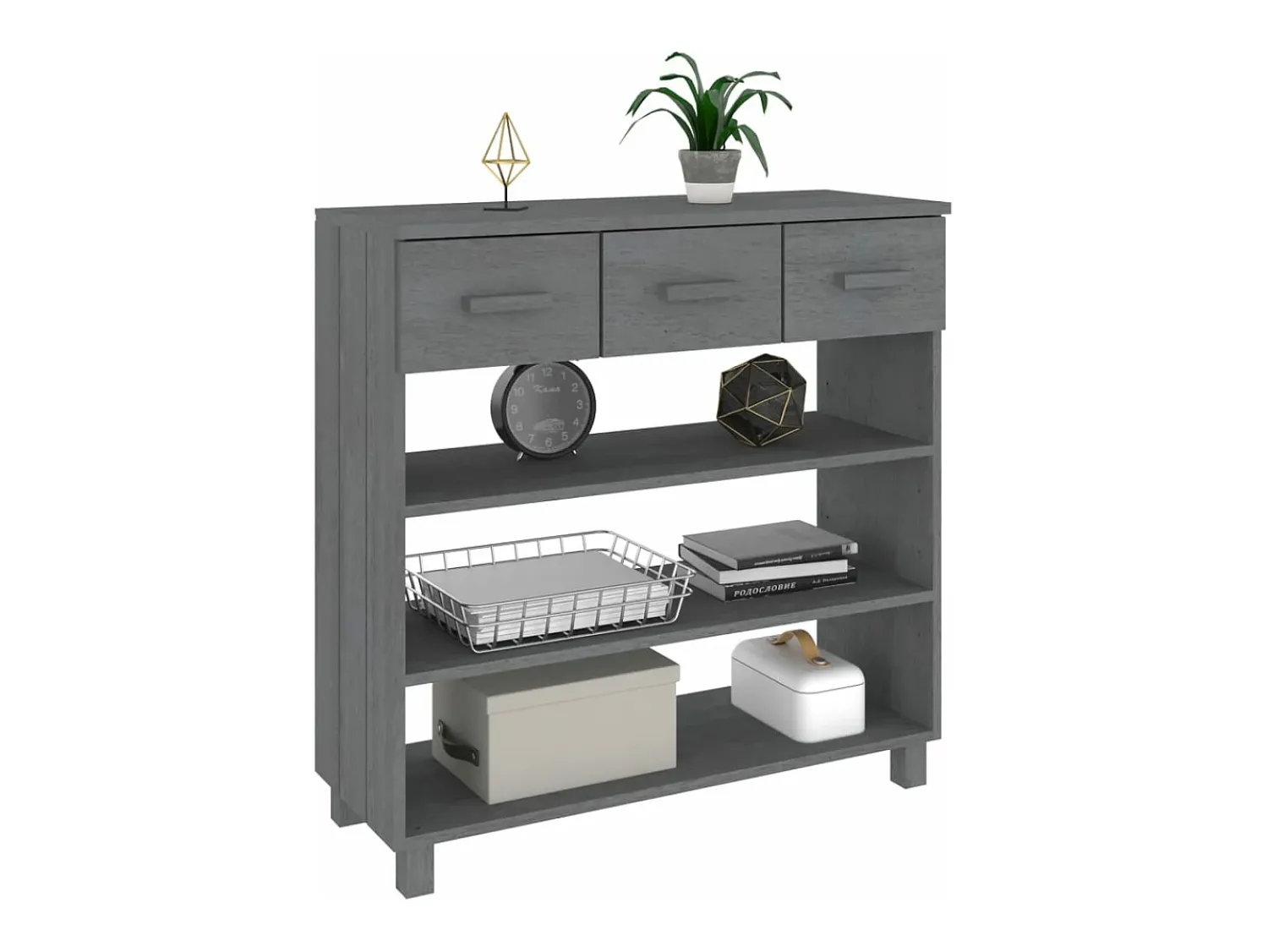 Consola| Mesa consola HAMAR 90x35x90 cm pinho maciço cinza-escuro PT833835 Cinzento
