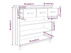 Discount vidaxl Mesa consola HAMAR 90x35x90 cm pinho maciço cinza-escuro Cinzento