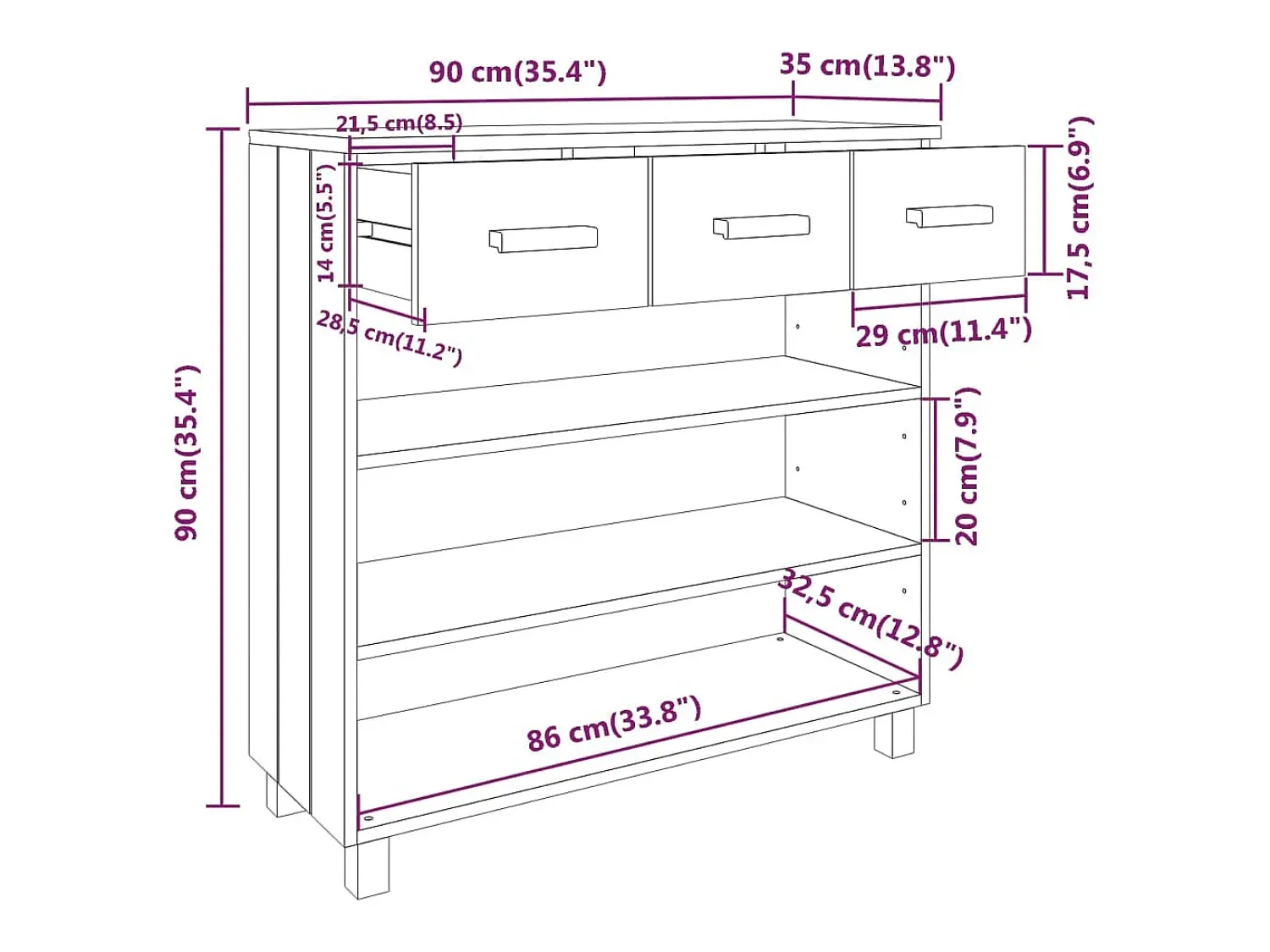 Discount vidaxl Mesa consola HAMAR 90x35x90 cm pinho maciço cinza-escuro Cinzento