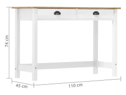 vidaxl Mesa consola Hill c/ 2 gavetas 110x45x74 cm pinho maciço^ Consola