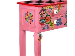 Consola| Mesa consola madeira mangueira maciça pintada à mão PT336754 Rosa