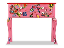 Consola| Mesa consola madeira mangueira maciça pintada à mão PT336754 Rosa