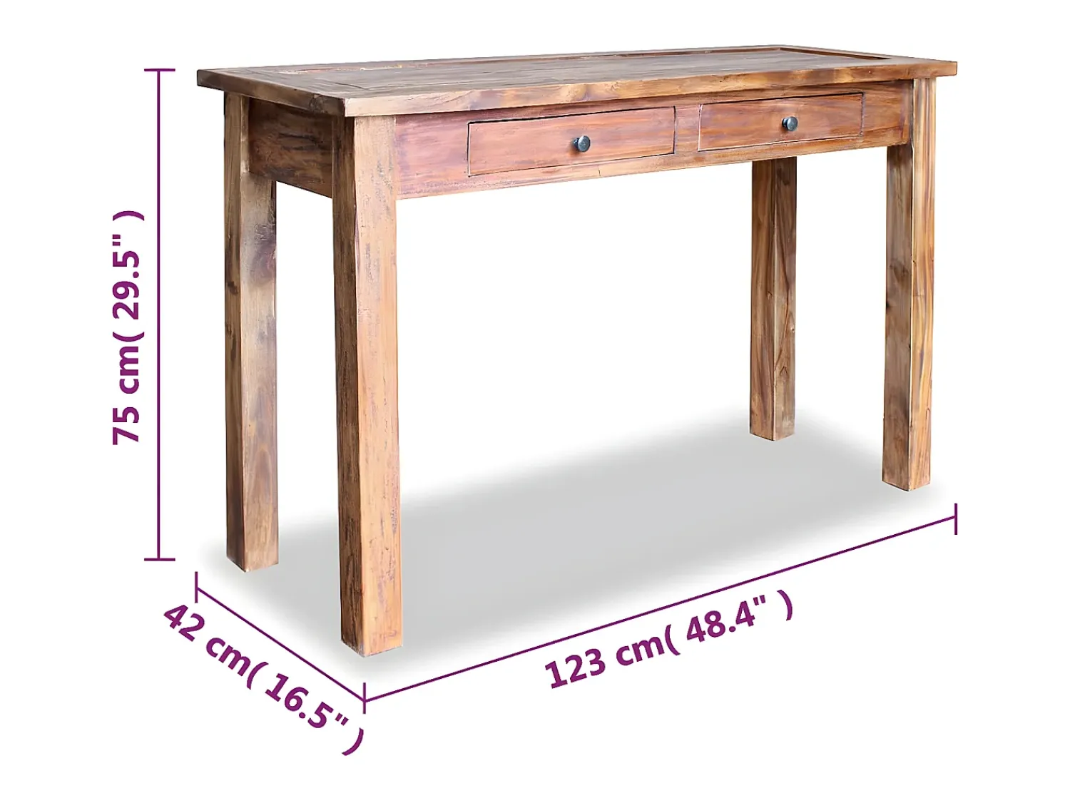 Consola| Mesa consola madeira reciclada maciça 123x42x75 cm PT996370 Castanho