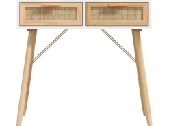 Consola*vidaxl Mesa consola madera pino maciza blanco ratán natural 80x30x75cm Branco