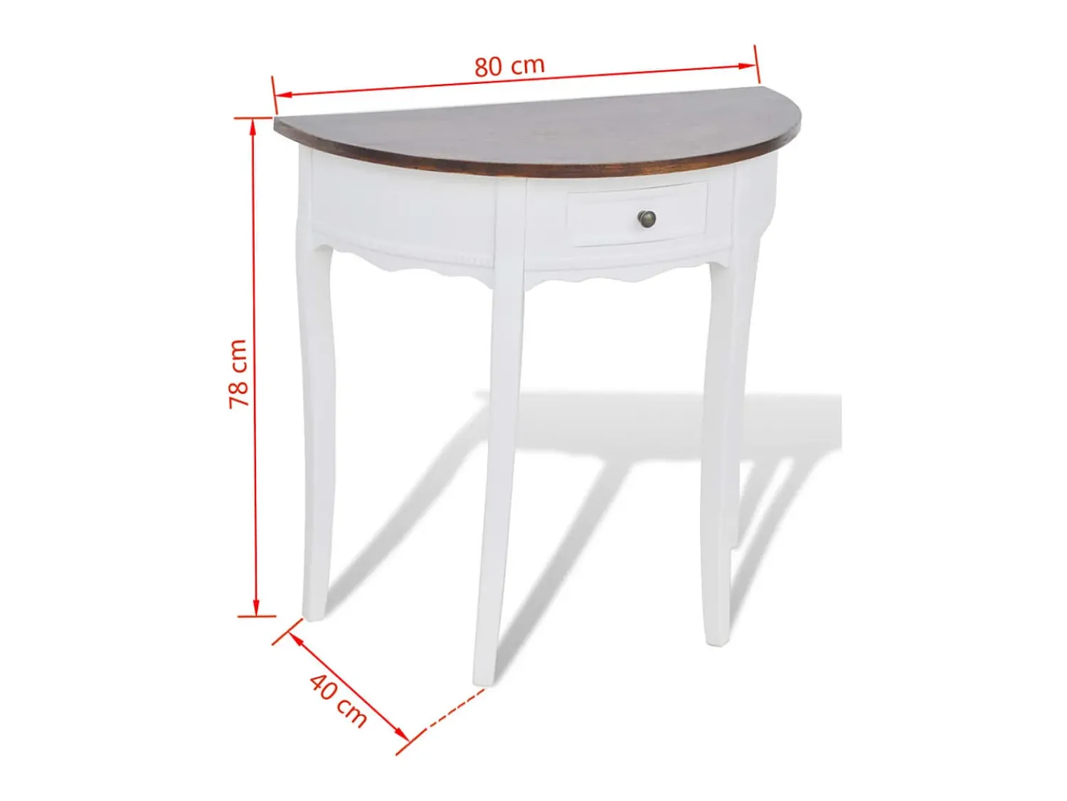 Consola* Mesa consola meia-lua com gaveta e tampo castanho PT310211 Branco