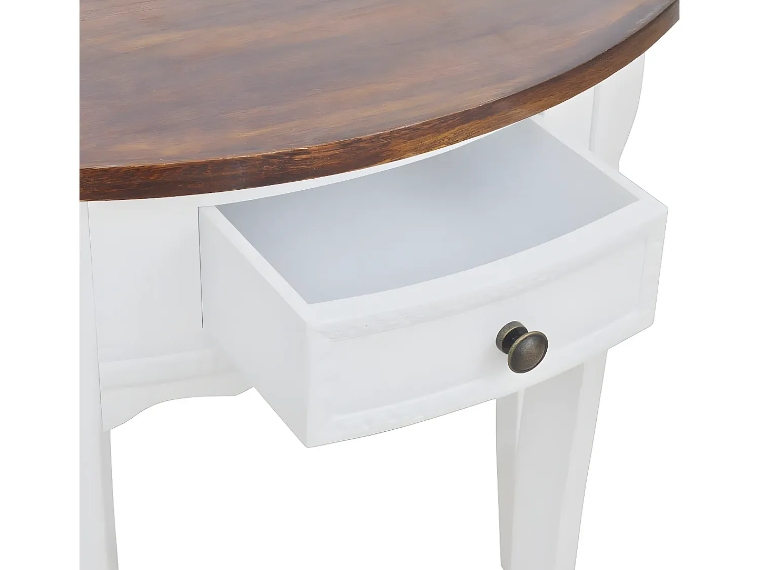 Consola* Mesa consola meia-lua com gaveta e tampo castanho PT310211 Branco