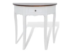 Consola* Mesa consola meia-lua com gaveta e tampo castanho PT310211 Branco