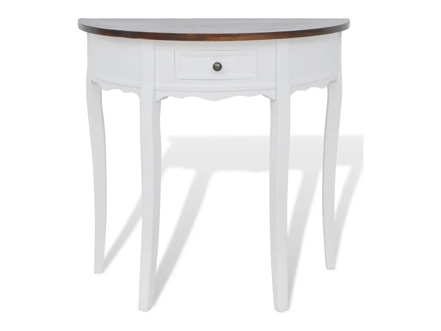 Consola* Mesa consola meia-lua com gaveta e tampo castanho PT310211 Branco