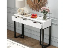 Consola*ModernLuxe Mesa consola moderna, com 2 gavetas, pés ajustáveis, Branco e Preto Preto / Branco