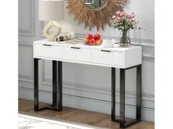 Consola*ModernLuxe Mesa consola moderna, com 2 gavetas, pés ajustáveis, Branco e Preto Preto / Branco