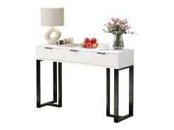Consola*ModernLuxe Mesa consola moderna, com 2 gavetas, pés ajustáveis, Branco e Preto Preto / Branco