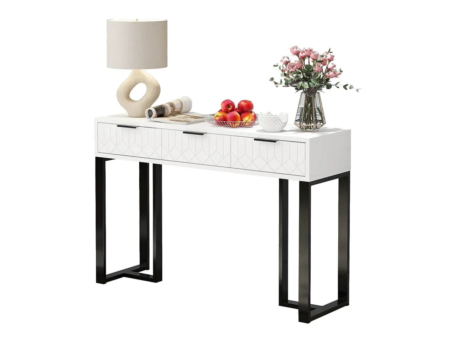 Consola*ModernLuxe Mesa consola moderna, com 2 gavetas, pés ajustáveis, Branco e Preto Preto / Branco