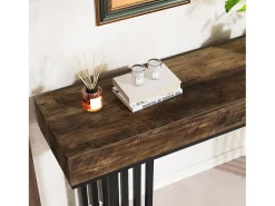 Consola*Tribesigns Mesa consola para entrada, mesa consola para entrada no corredor com estrutura metálica em estilo industrial elegante, mesa consola de madeira para sala de estar, entrada, corredor (140 cm, ) Castanho