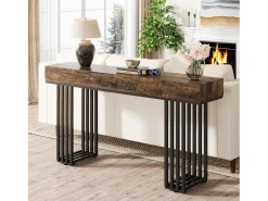 Consola*Tribesigns Mesa consola para entrada, mesa consola para entrada no corredor com estrutura metálica em estilo industrial elegante, mesa consola de madeira para sala de estar, entrada, corredor (140 cm, ) Castanho
