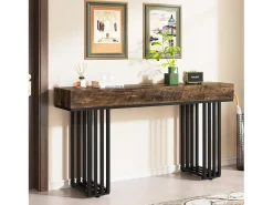 Consola*Tribesigns Mesa consola para entrada, mesa consola para entrada no corredor com estrutura metálica em estilo industrial elegante, mesa consola de madeira para sala de estar, entrada, corredor (140 cm, ) Castanho