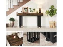 Consola*Tribesigns Mesa consola para entrada, mesa consola para entrada no corredor com estrutura metálica em estilo industrial elegante, mesa consola de madeira para sala de estar, entrada, corredor (140 cm, ) Castanho