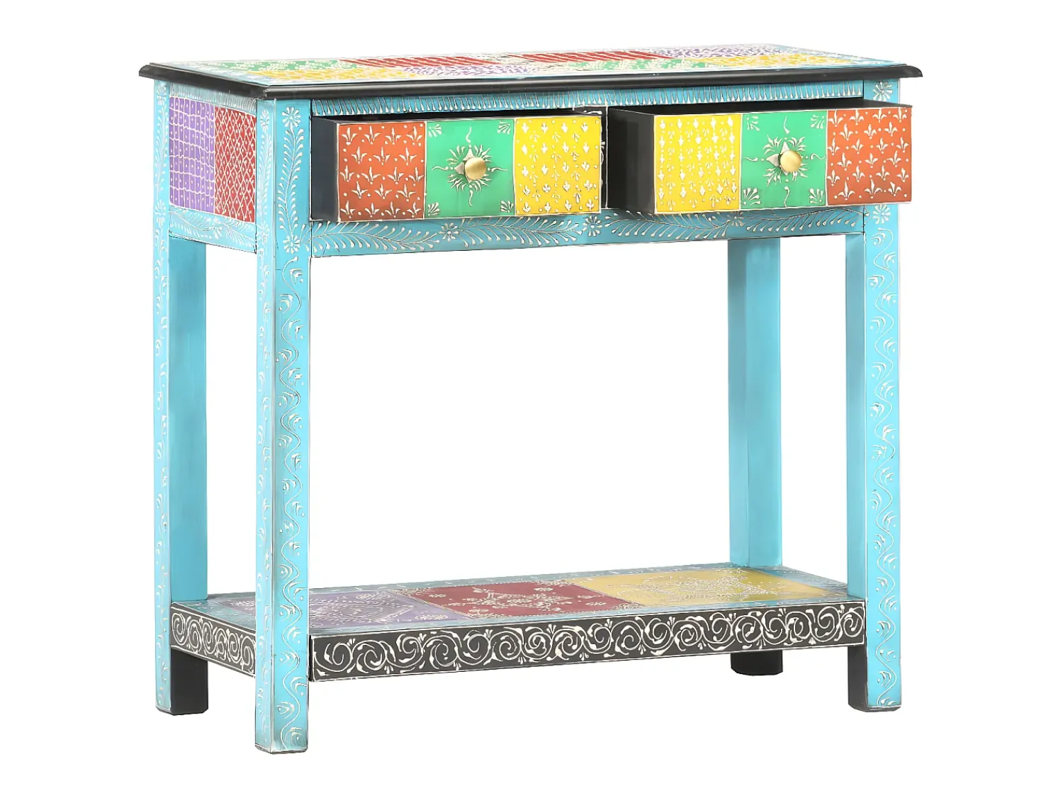 Consola* Mesa consola pintada à mão 80x35x75 cm mangueira maciça PT574825 Multicor